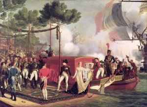 Napoleon I (1769-1821) i Maria Luiza (1791-1847) wysiadający z samolotu w Antwerpii, 1810 r.